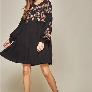 Savannah Jane Black Embroidered Smock Dress